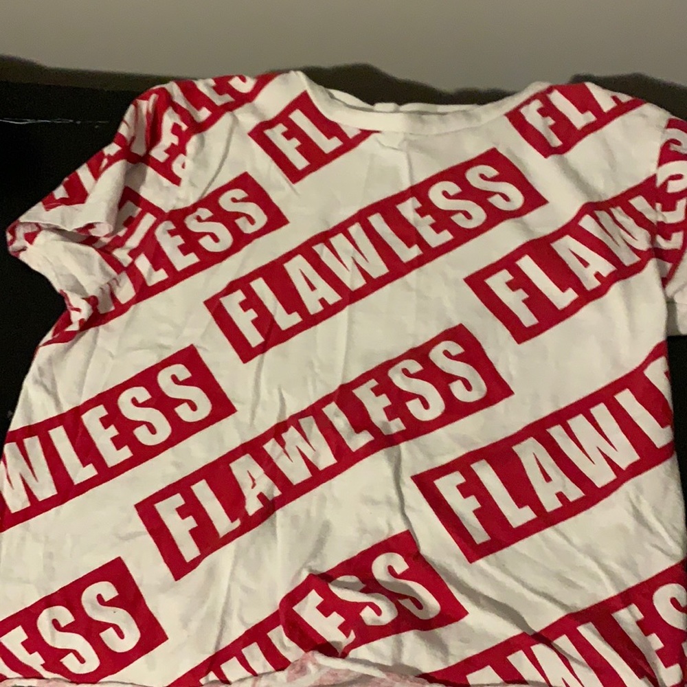 white and red flawless graphic  cropped tee